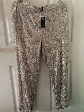 Cable & Gauge Silver Sequin Straight Leg Pants